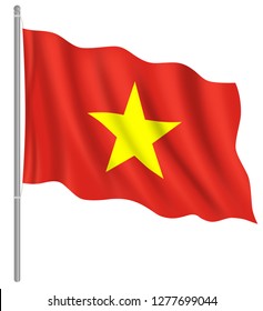 Flag of Vietnam with flag pole waving in wind. Vector illustration