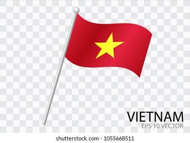 Flag of VIETNAM with flag pole waving in wind.Vector illustration