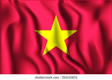 Flag of Vietnam. Rectangular Shape Icon with Wavy Effect