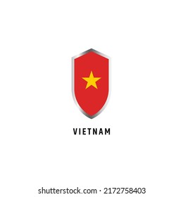 Flag of Vietnam with shield shape icon flat vector illustration