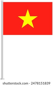 Flag of Vietnam with silver pole flat icon isolated on white background.