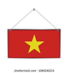 Flag of Vietnam. The symbol of the state in the pennant hanging on the rope, 
rectangle hanging. Vector Illustration EPS10. White Background.