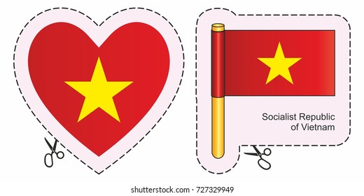 Flag of Vietnam. Vector cut sign here, isolated on white. Can be used for design, stickers, souvenirs.