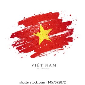 Flag of Vietnam. Vector illustration on white background. Brush strokes drawn by hand. Independence Day.