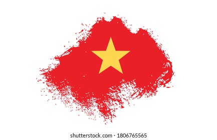 Flag of Vietnam. Vector illustration on white background. Brush strokes drawn. Independence Day.