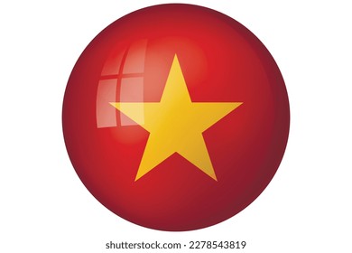 Flag of Vietnam. Vietnamese national symbol in official colors. Template icon. Abstract vector background. Round glass light ball, 3D big bubble, sphere.