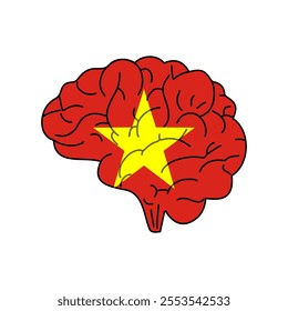 Flag of Vietnamese. Vector illustration of a combination of a human brain with a country flag on a white background.