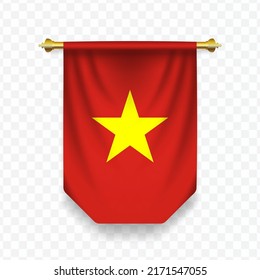Flag of Vietnamese. Vector illustration of a vertical hanging flag on a transparent background (PNG). 