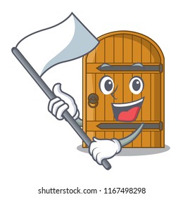 With flag vintage wooden door on mascot cartoon
