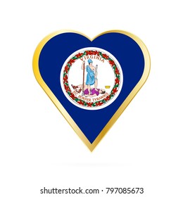 Flag of Virginia in the shape of Heart, symbol of Love Gold version.