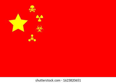 flag virus concept. Flag, instead of stars, signs of biological danger, infection, skull, biohazard