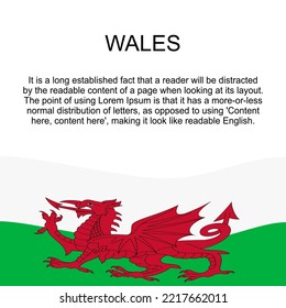 Flag of Wales for banner in square white background. Wales flag with space for text. Wales square banner with flag. vector illustration eps10
