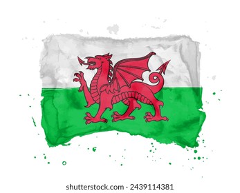 Flag Wales from brush strokes. Flag Wales in Watercolor style for your design. United Kingdom . Stock vector.  EPS10.