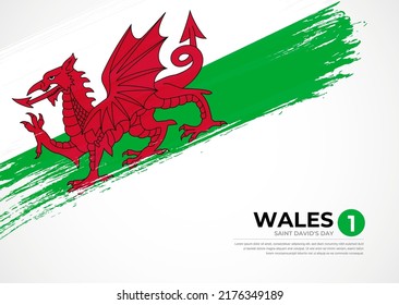 Flag of Wales with creative painted brush stroke texture background