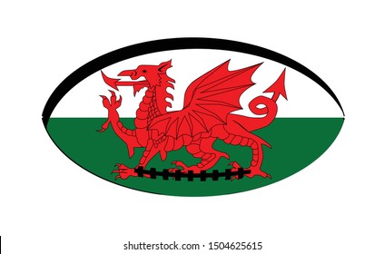 Flag of Wales inset into a typical rugby ball oval