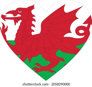 Bandera de Gales dentro de la forma del corazón