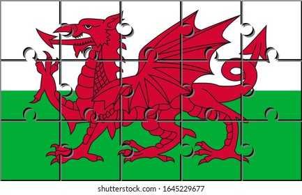 flag of wales made with jigsaw puzzle pieces. proportion 3:5