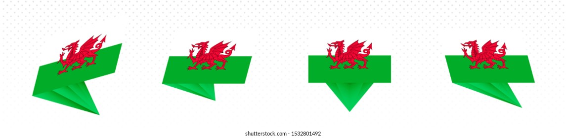 Flag of Wales in modern abstract design, vector flag set.