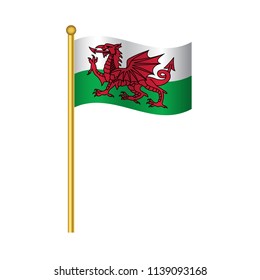 Flag of Wales ,Wales flag official colors and proportion correctly, Wales flag waving isolated Vector illustration eps10.