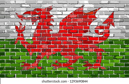 Flag of Wales on a brick wall - Illustration