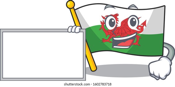Flag wales Scroll with board cartoon mascot design style