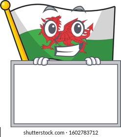 Flag wales Scroll cartoon character style grinning with board