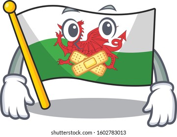 Flag wales Scroll mascot cartoon character design on silent gesture