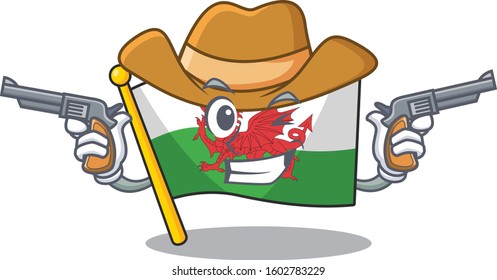 Flag wales Scroll mascot performed as a Cowboy with guns