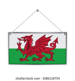 Flag of Wales. The symbol of the state in the pennant hanging on the rope, 
rectangle hanging. Vector Illustration EPS10. White Background.