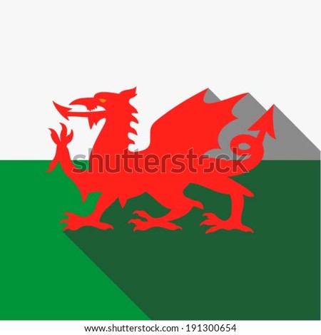 Flag of Wales / UK - Red dragon on the white and green flag, vector illustration, web icon, app design