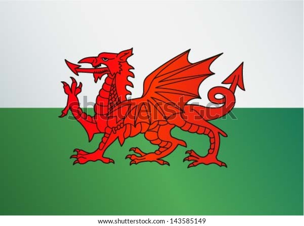 Flag of Wales / UK -  Red dragon on the\
white and green flag, vector\
illustration