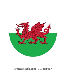 Flag of Wales. Vector illustration, Flag of Wales. Round matte icon. Isolated on white background, Flag of Wales glossy button.