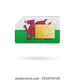 Flag of Wales. Vector illustration of SIM Card with flag on white background