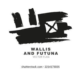 Flag of Wallis and Futuna. Black and white brush strokes drawn by hand. Vector illustration on a white background. The mourning flag of Wallis and Futuna.