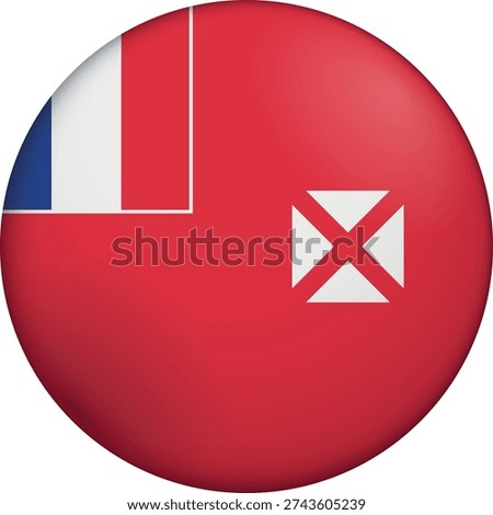 Flag of Wallis And Futuna. Glossy circular flag. Button appearance. 3D Icon Design with depth. Professional, tactile look. Perfect for representing national identity in digital interfaces and perfect for websites