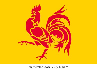 Flag of Walloon Region (Kingdom of Belgium) Wallonie, red rooster on a yellow field,