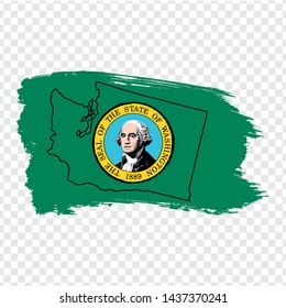 Flag of Washington from brush strokes and Blank map of  Washington. United States of America. High quality map Washington and flag on transparent background. Stock vector. Vector illustration EPS10.