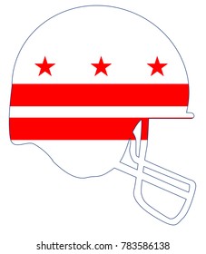 The flag of the Washington DC below a football helmet silhouette
