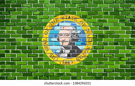 Flag of Washington on a brick wall - Illustration