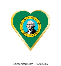 Flag of Washington in the shape of Heart, symbol of Love Gold version.