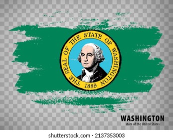 Flag of Washington  State from brush strokes. United States of America.  Flag State of Washington  with title on transparent background for your web site design, app, UI. USA. Vector eps10