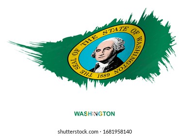 Flag of Washington state in grunge style with waving effect, vector grunge brush stroke flag.