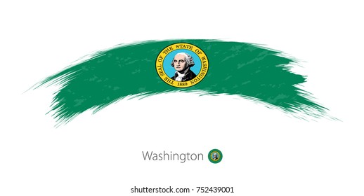 Flag of Washington state in rounded grunge brush stroke. Vector illustration.