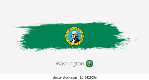 Flag of Washington US State, grunge abstract brush stroke on gray background.Vector illustration.