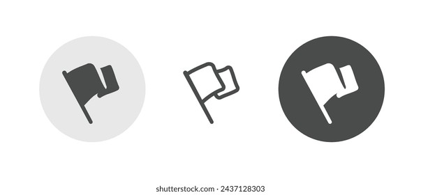 Flag waving icon simple pictogram logo vector set line outline stroke, pennant sign symbol graphic illustration black white shape silhouette, flagpole swinging isolated round circle glyph image