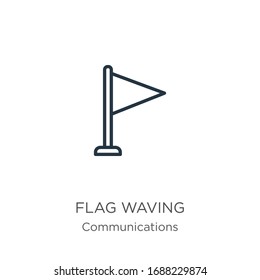 Flag waving icon. Thin linear flag waving outline icon isolated on white background from communications collection. Line vector sign, symbol for web and mobile