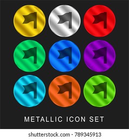 Flag Waving Left 9 color metallic chromium icon or logo set including gold and silver