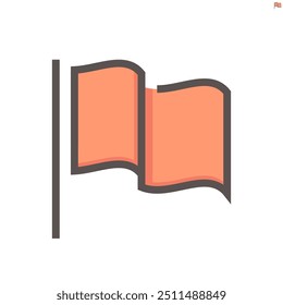 Flag waving and pole or flagpole vector linear line icon design. Marker pin point with simple shape. Concept for country location, start finish and destination. Also target, event, direction. 48x48 px
