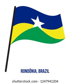 Rondônia Flag Waving Vector Illustration on White Background. States Flag of Brazil.