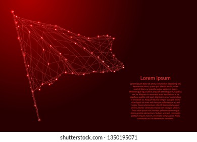 Flag waving in the wind from futuristic polygonal red lines and glowing stars for banner, poster, greeting card. Vector illustration.